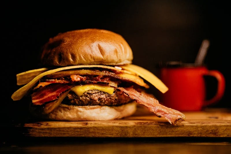 Cheeseburger with bacon and fries